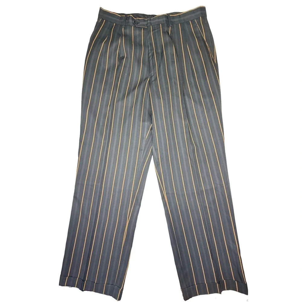 Vittorio St Angelo Men's 46L Zoot Suit 40L Pants Gray Gold Stripe 2-Piece
